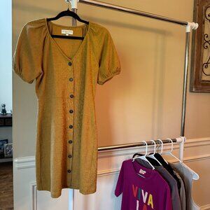 Texture & Thread by Madewell Puff Sleeve Dress, Size Medium, Antique Gold
